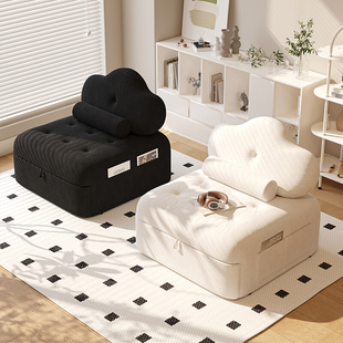 奶油风泡芙沙发床单人80厘米小户型折叠两用90公分单人沙发床法式