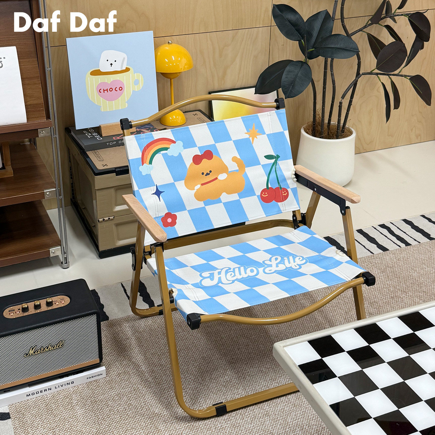 户外折叠椅便携式露营椅子克米特蓝白格野餐野营装备钓鱼凳子马扎