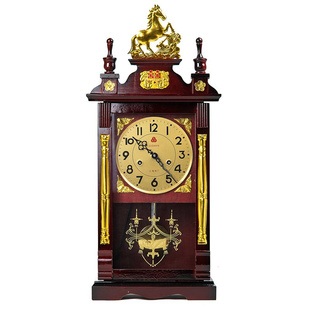 机械座钟老式 机械挂钟表 上弦链发条纯铜机芯台钟实木报时客厅中式