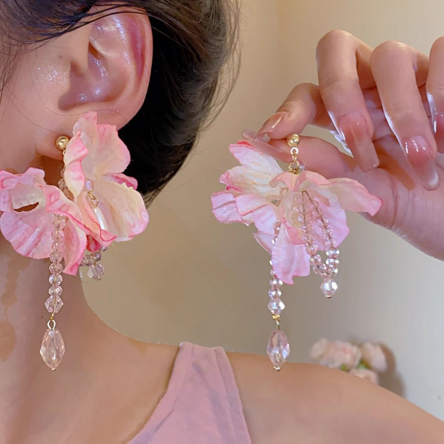 925银针渐变色粉紫花朵流苏耳环度假风氛围感耳钉甜美水晶耳饰女,饰品/流行首饰/时尚饰品新,耳环,淘宝优惠券,粉丝福利购,淘宝优惠卷