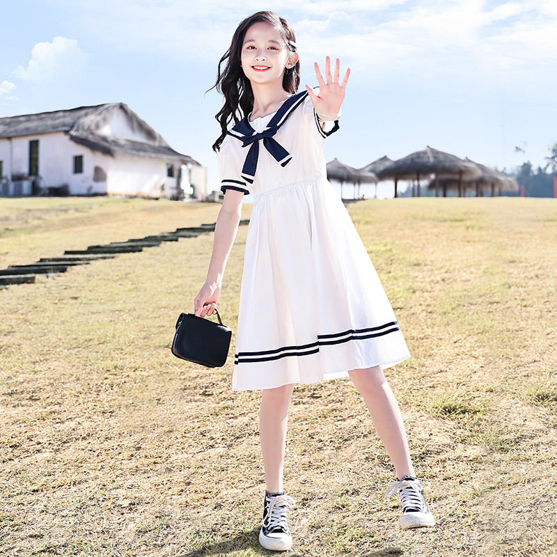 女 童连衣裙夏装2023新款洋气大童夏季小女孩收腰jk裙子学院风裙2