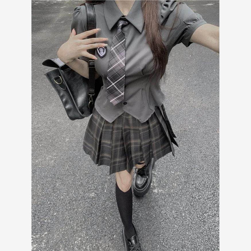 美式辣妹JK制服纯欲套装微胖学院风空姐甜心衬衫百褶裙子韩剧学生