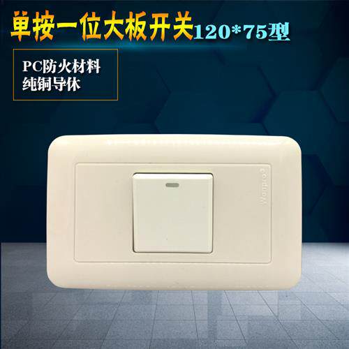 120*75型单控开关一位大板按钮开关家装明暗装通用墙壁灯开关包邮