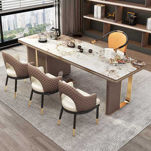 轻奢大板茶桌办公室岩板茶台泡茶桌椅组合现代简约客厅家用茶几桌