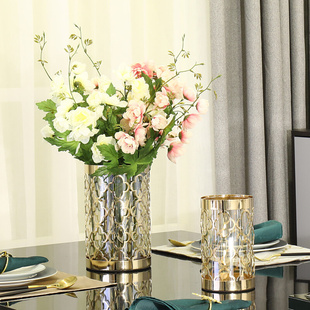 轻奢花瓶摆件美式 创意欧式 客厅餐桌样板房插花金属饰品电视柜摆件