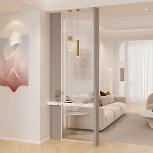 屏风隔断客厅入户正对进门玄关房间卧室沙发旁遮挡水波纹玻璃隔断