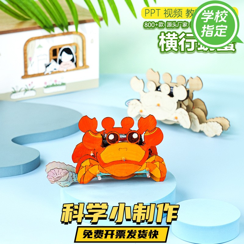横行螃蟹 儿童手工DIY科技小制作小发明拼插模型科学实验创客教具
