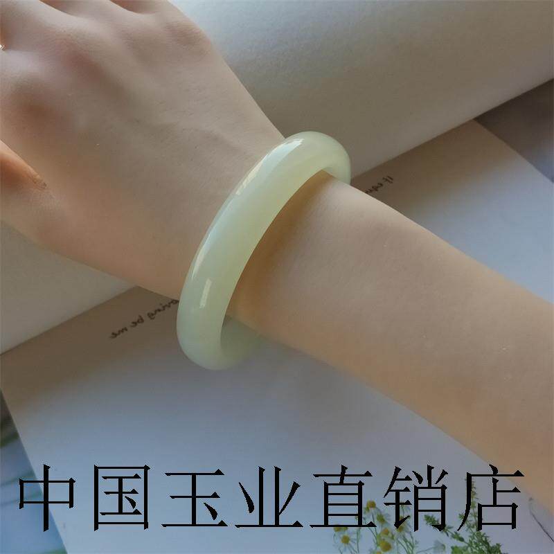 和田玉色晴水手镯青白玉镯子饰品玉镯青玉羊脂小大圈口玉石美人条