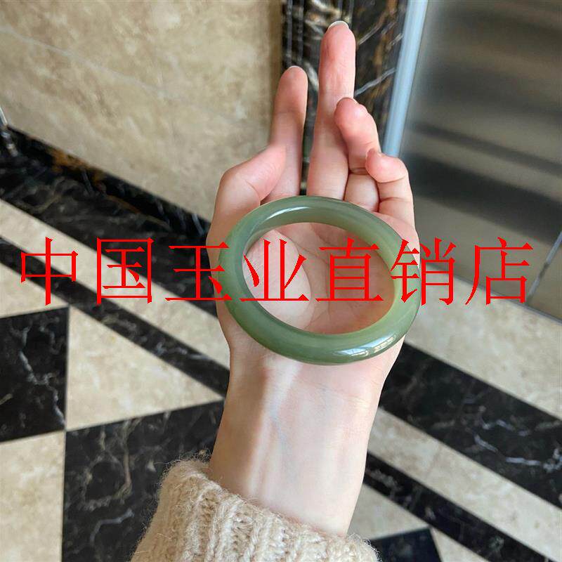 新疆和田玉晴水手镯湖水绿圆条阿富汗青白玉茶色高端少女玉石镯子