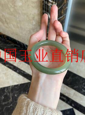 新疆和田玉晴水手镯湖水绿圆条阿富汗青白玉茶色高端少女玉石镯子