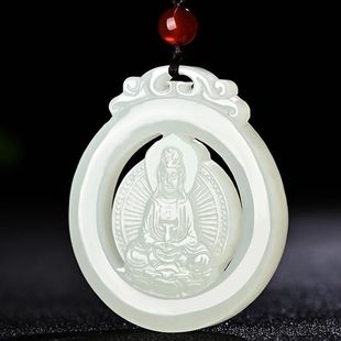 高品质新疆和田玉羊脂白玉镂空观音菩萨男款玉石吊坠挂绳饰品送礼