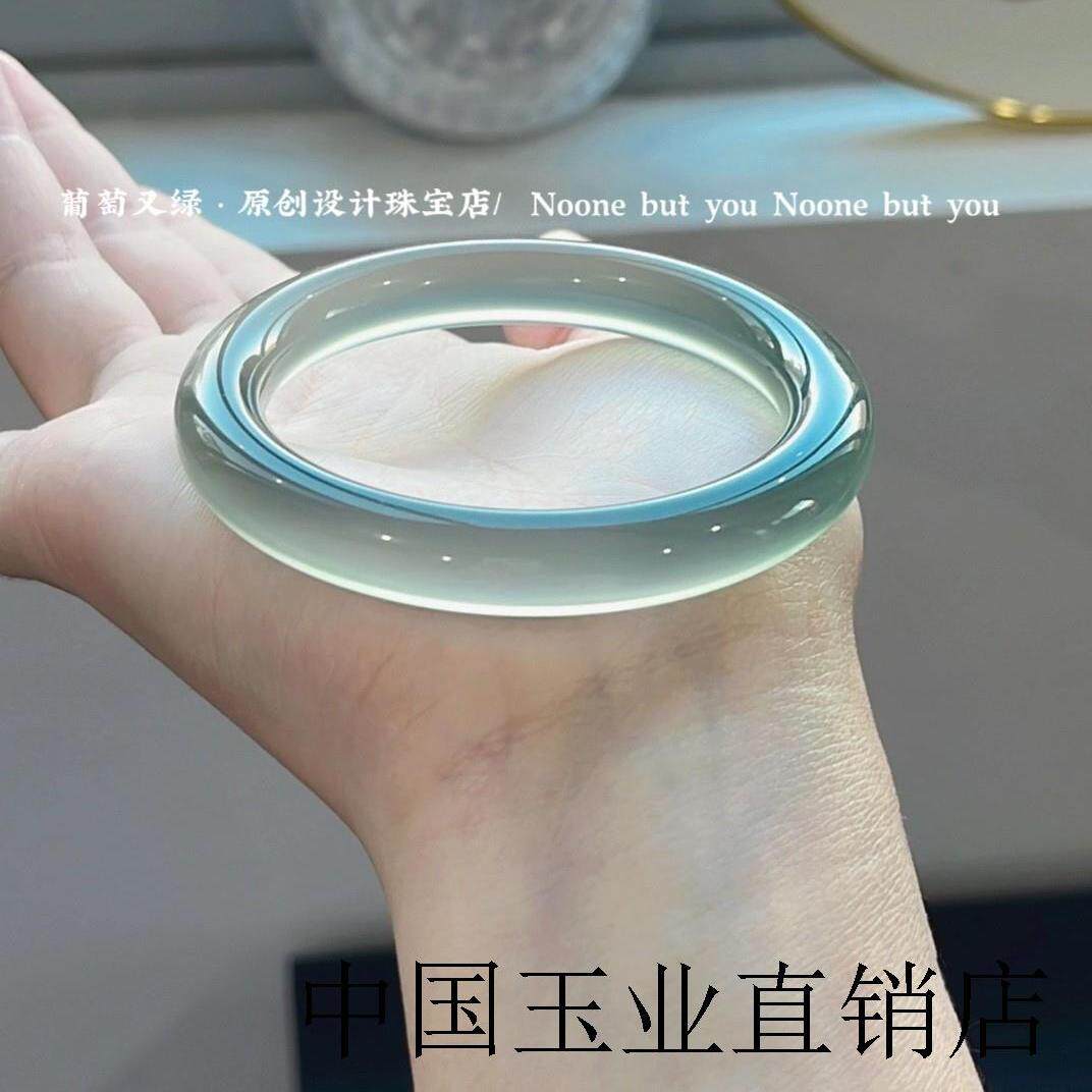 高端精品库里蓝手镯高冰海蓝色玉髓手镯子宝石蓝玛瑙玉镯高级女款