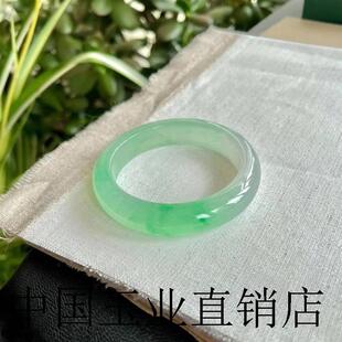 缅甸冰种翡翠色甜绿玉手镯贵妃飘花满阳绿玻璃种冰透玉镯正圈送礼