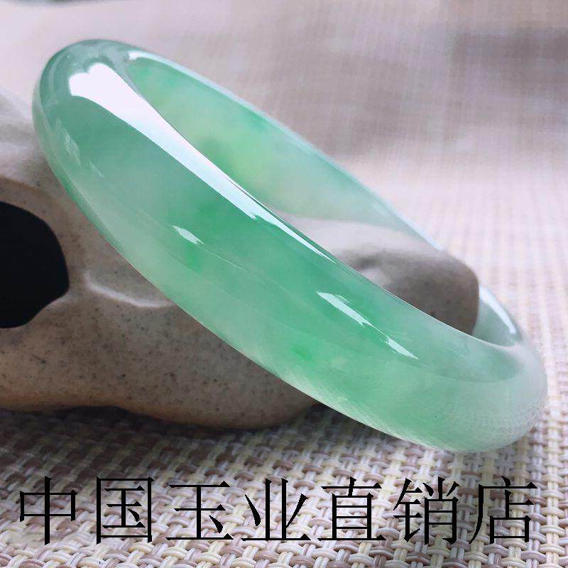 高端玉石缅甸翡翠色手镯冰种浅绿飘花处理手饰品正阳绿玉镯子