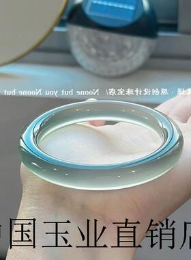 库里蓝高端玉髓圆条手镯子玉石高冰种水润少女款小众气质玛瑙玉镯