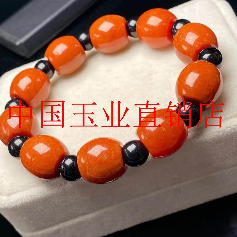 缅甸老坑翡翠色玉石雕刻路路通单圈手链满色红翡转运算盘珠玉手串