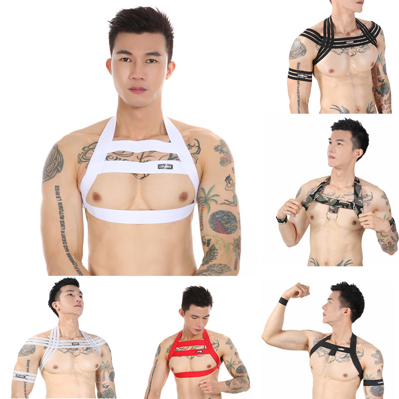 男士性感胸带塑身运动肌肉背带个性镂空肩带弹力松紧带束缚带