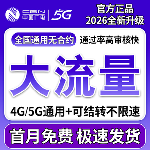 中国广电流量卡纯流量上网卡5g无线大流量卡电话卡手机卡全国通用