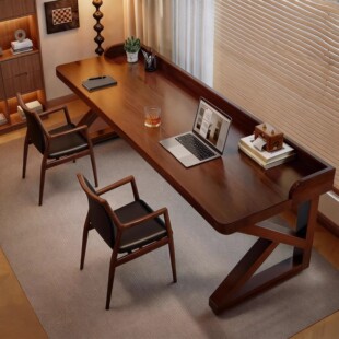 实木阅读学习桌家用沙发长条桌实木桌面工作台书房书桌双人电脑桌