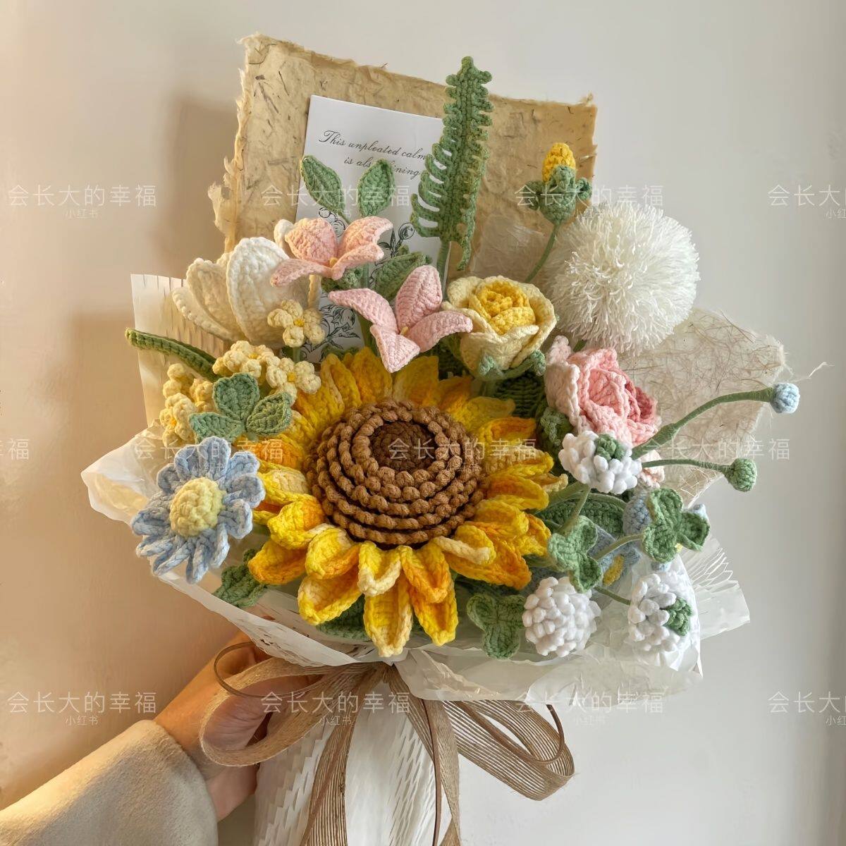 向日葵手工diy花束材料包渐变段染编织礼物全套毛线钩织自制礼物