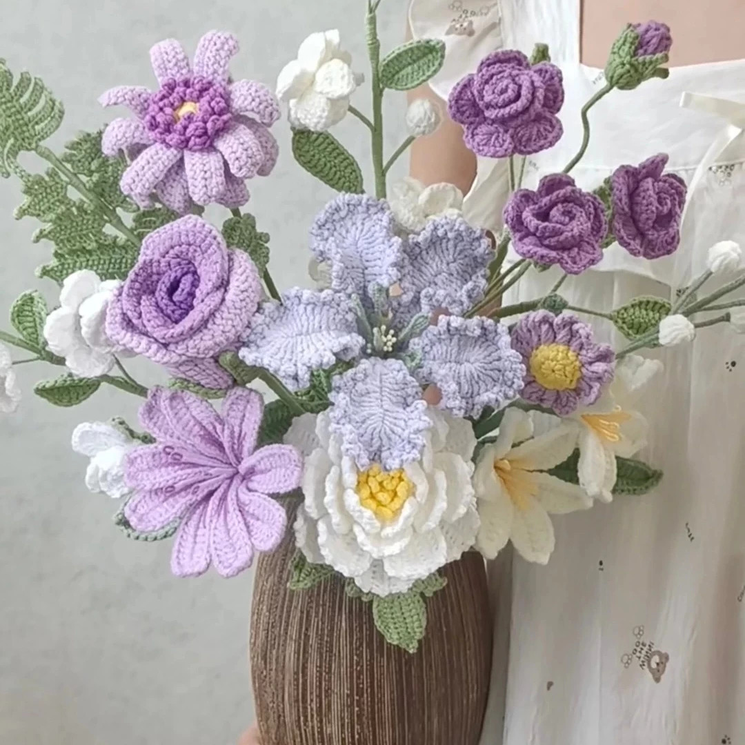 手工编织DIY毛线花束材料包郁金香小雏菊盆栽钩织自制摆件永生花