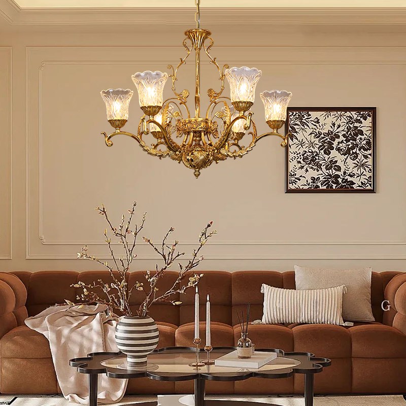 法式复古别墅f全铜吊灯奢华欧式客厅餐厅卧室书房灯具脱蜡铜艺术