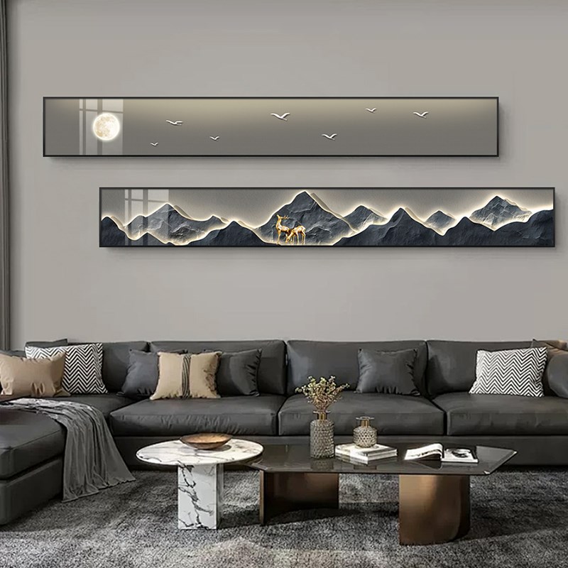 现代轻奢客厅装饰l画背靠金山卧室床头组合壁画高级沙发背景墙挂