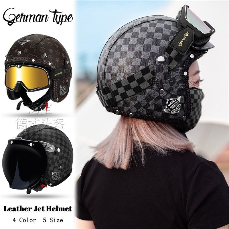 复古巡航3/4半盔巡航机车头盔男女皮盔电动摩托车头盔四季通用