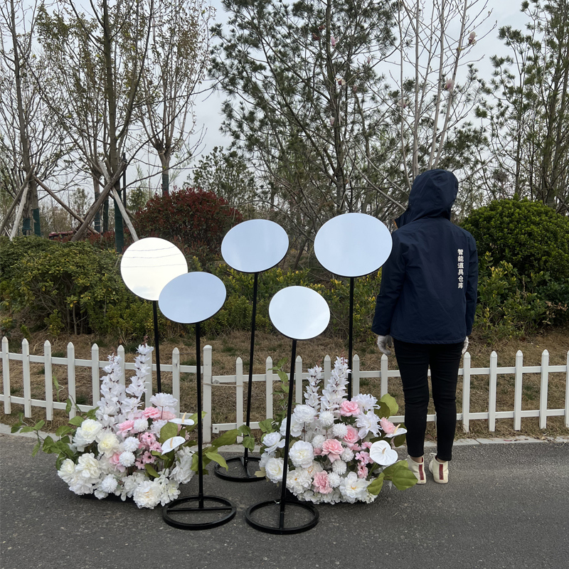 婚庆镜面路引甜甜圈铁艺幻t境圆形现场摆件模特拍照区布置道具婚