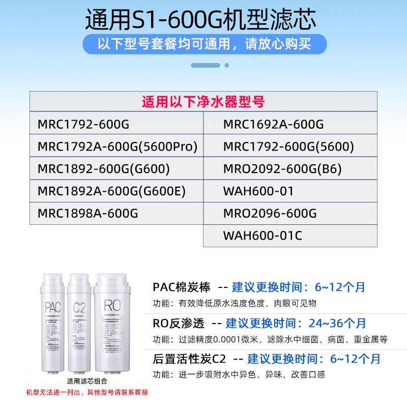 通用美净水器滤芯S1MRC1892A-600G/1A792A/1692/1898A/WAH600-01