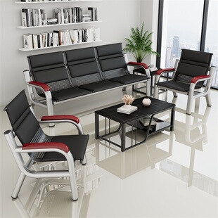 现代铁艺办公长条椅候诊室排椅三人位长椅办公室接待小型茶几沙发