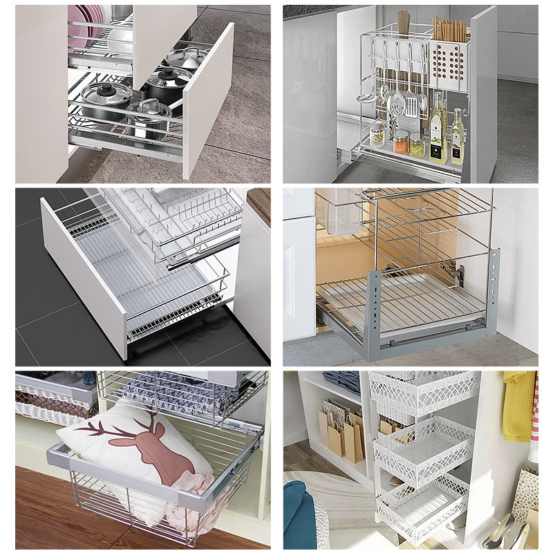 加厚拉篮滑轨橱柜抽屉轨道三节侧装滑道碗柜可调导轨厨房碗篮五金