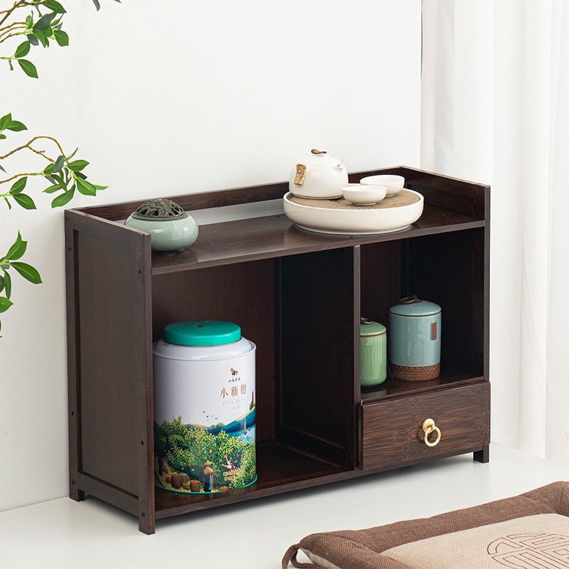 桌面茶杯架小型多层竹茶壶架桌上博古架实木茶具茶叶罐收纳置物架