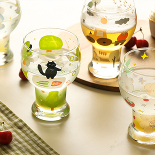 蓝莲花啤酒杯女生高颜值家用可爱玻璃杯果汁杯子个性 牛奶杯网红