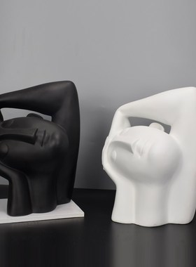 歪头人像摆件创意双手摸头思考者雕塑摆设简约现代轻奢家居装饰品