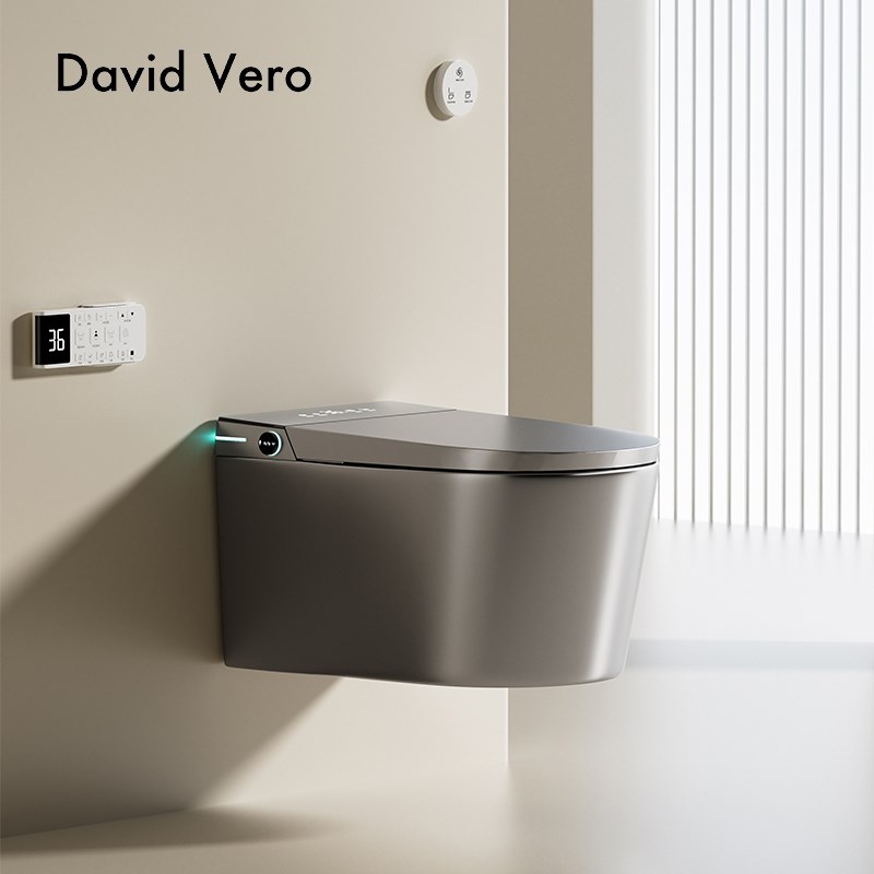 枪灰色壁挂智能马桶虹吸悬浮式家用全自动坐便器内置水箱无需预埋