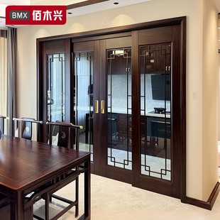 隔断门新中式实木推拉格子门客厅阳台卧室房间吊轨门折叠门隔断门