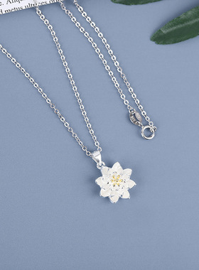 莲花古风小清新项链女中国风复古高级感吊坠锁骨链礼物S925纯银