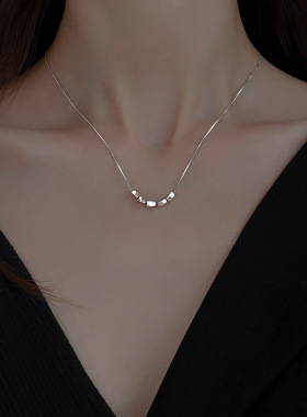 新款纯银碎银子项链女夏ins小众轻奢转运珠豆豆锁骨链s925足银