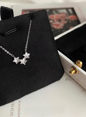 s999纯银三颗星星项链简约锆石吊坠女轻奢气质锁骨链足银饰品