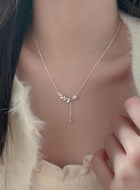 新款S925足银项链麦穗女高级感吊坠锁骨链轻奢小众礼物送女友