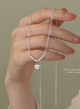 璀璨轻奢锆石项链女s999纯银小众优雅感百搭足银锁骨链精致