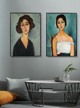 莫迪里阿尼挂画北欧风格装饰画人物工作室酒店墙面画客厅装饰壁画