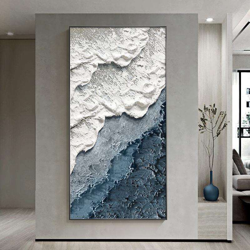 现代简约玄关装饰画高级感走廊过道挂画抽象肌理画蓝色奶油风壁画