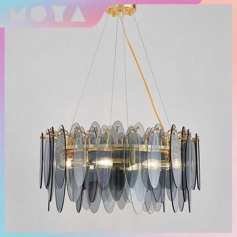 法式后现代轻奢客厅吊灯电镀烟灰色玻璃叶片创意网红别墅艺术吊灯