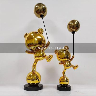 现代简约网红熊摆件客厅电视柜玄关卡通气球杂技熊落地雕塑装饰品