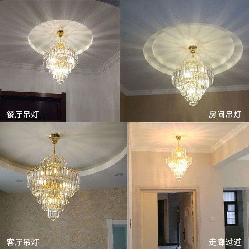 现代简约LED水晶餐厅吊灯小客厅卧室书房黄色水晶小餐吊家用灯具