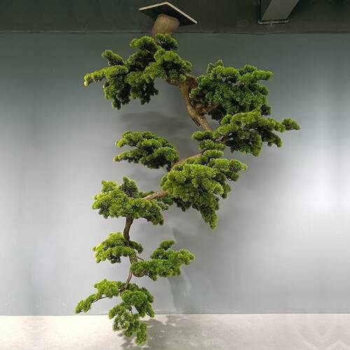 悬挂仿真迎客松壁挂倒挂松树枝室内橱窗茶室玄关酒店造景罗汉松花