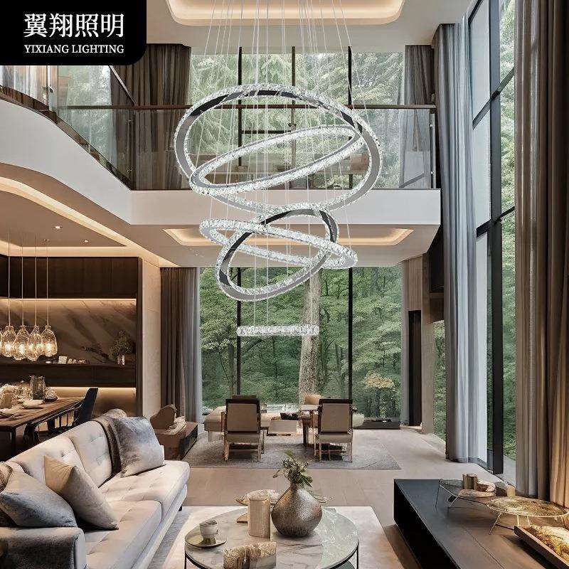 简约家居客厅创意水晶吊灯轻奢别墅客厅灯酒店餐厅灯复式楼梯灯