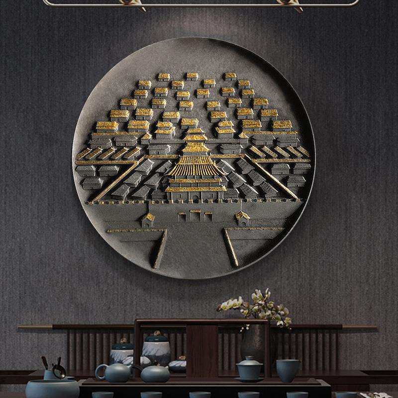 新中式浮雕立体雕刻装置画别墅客厅玄关装饰画样板间酒店工艺画